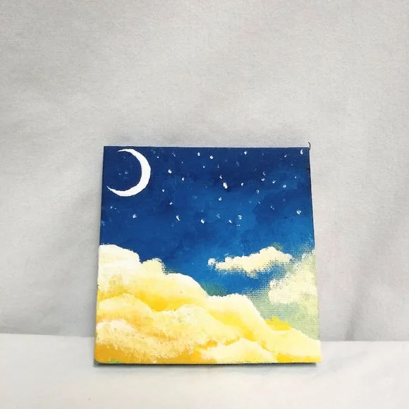Mini Art Night Sky Small Art 4in4in Hand made Desk Art Gift Idea Accent Piece - Picture 1 of 5